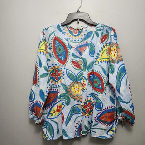 Linen blend by Hester and Orchard women's blouse button-down size XL mul…